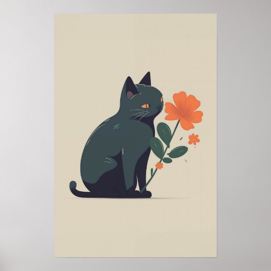 Poster Minimalist Black Cat Flower  (Devant)
