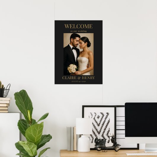Poster Minimalist Black Photo Modern Wedding Welcome (Bureau à domicile)