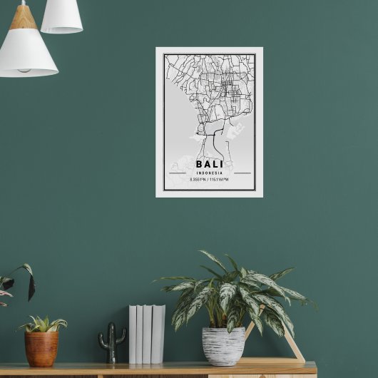 Poster Minimalist Black & White Bali City Map (Salon 1)