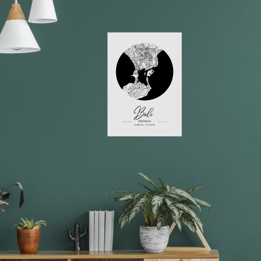 Poster Minimalist Black & White Bali City Map (Salon 1)