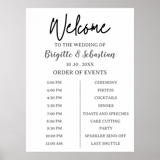 Poster Minimalist Black & White Wedding Welcome Timeline (Devant)