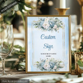 Poster Minimalist Blue Botanical Gold Wedding Sign DIY