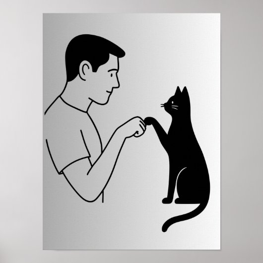 Poster Minimalist Cat Fist Bump Line Art (Devant)