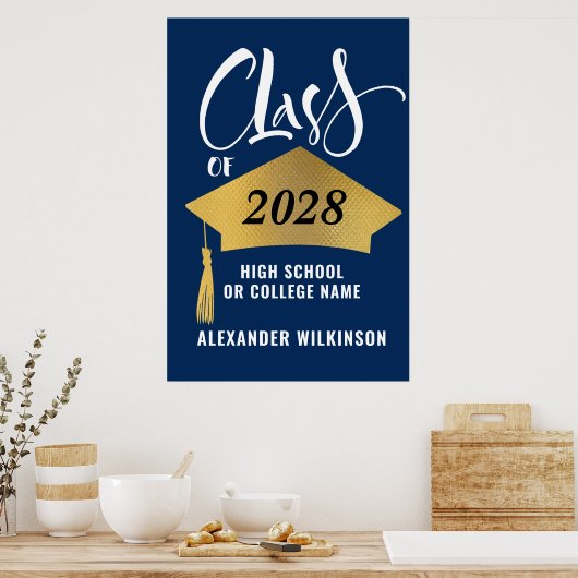 Poster Minimalist Gold Grad Cap Stylish Script Graduation (Cuisine)