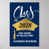 Poster Minimalist Gold Grad Cap Stylish Script Graduation (Devant)