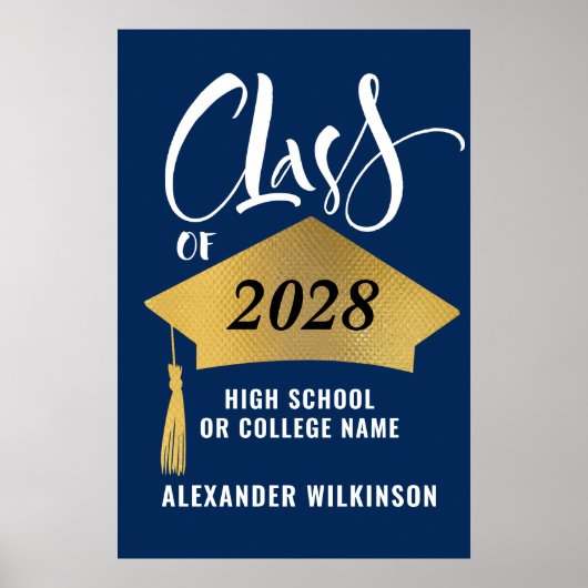 Poster Minimalist Gold Grad Cap Stylish Script Graduation (Devant)