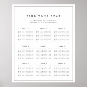 Poster Minimalist gray white wedding seating chart plan