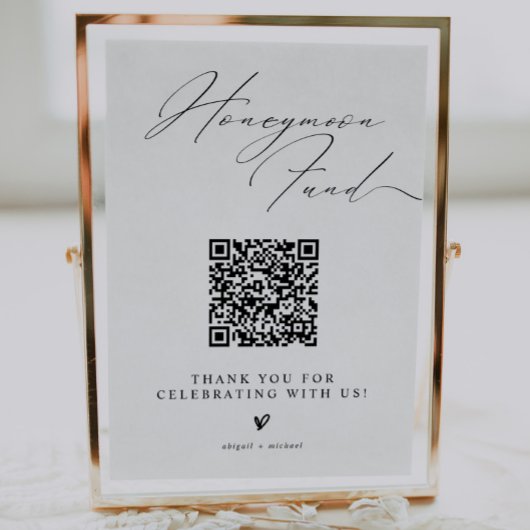 Poster Minimalist Honeymoon Fund Sign with QR Code