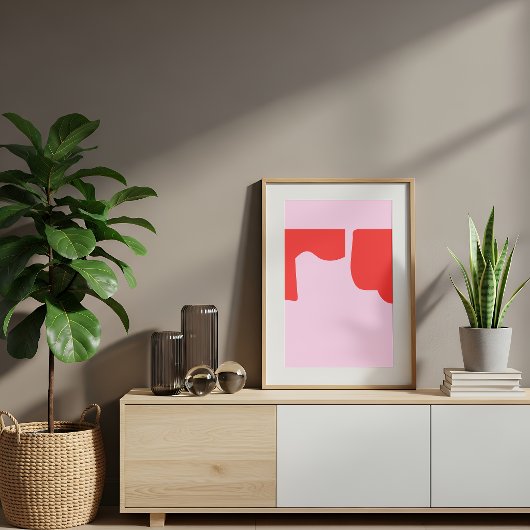 Poster Minimalist Red Abstract Shapes Pink