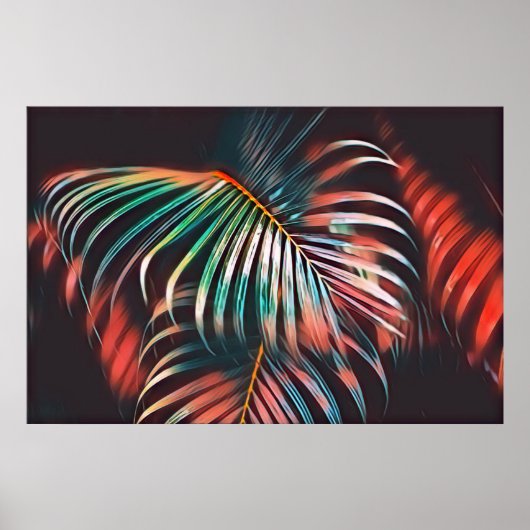 Poster Minimalist Teal and Coral Tropical Palm Leaves (Devant)