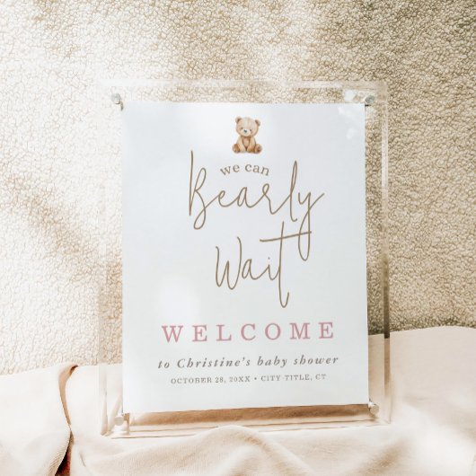 Poster Minimalist Teddy Bear Baby Shower Welcome
