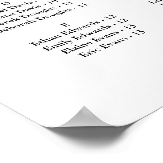 Poster Minimalist Wedding Alphabetical Seating Chart (Coin)