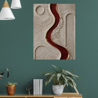 Poster Minimaliste Abstrait Murale Bourgogne & Beige Text
