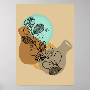 POSTER MINIMALISTE ABSTRAITE BOHÉMIENNE À FEUILLES NOIRES