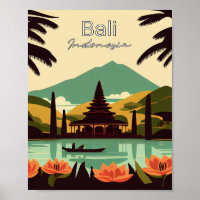 Poster minimaliste d'art Vintage Bali Indonésie