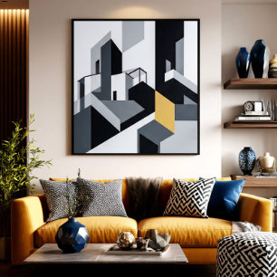 Poster Minimaliste Géométrique Noir Blanc