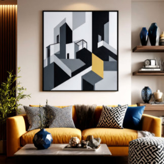 Poster Minimaliste Géométrique Noir Blanc