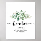 Poster Minimaliste Green Eucalyptus Mariage Open Bar (Devant)