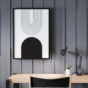 Poster Minimaliste Moderne Abstrait Milieu de Siècle Noir