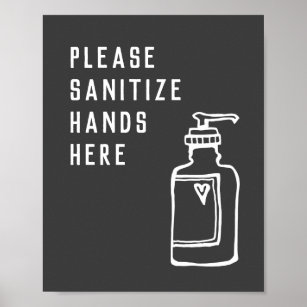 Poster Minimaliste noir & blanc Sanitize mains ici