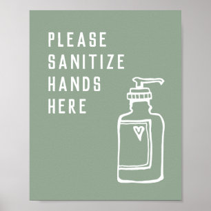 Poster Minimaliste Sanitize Vert Mains Ici