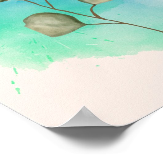 Poster minimaliste Vert & Bleu Feuille (Coin)