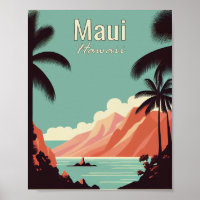 Poster minimaliste Vintage voyage Maui Hawaii