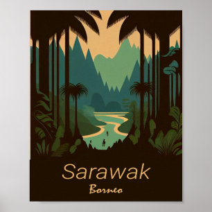Poster minimaliste Vintage voyage Sarawak Bornéo