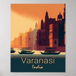 Poster minimaliste Vintage voyage Varanasi Inde