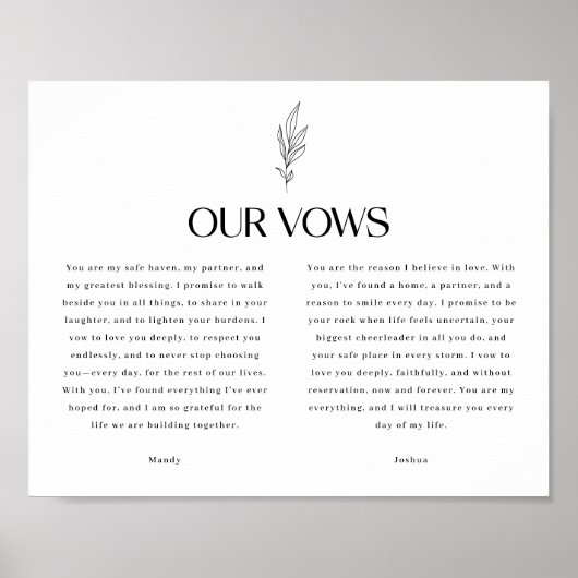 Poster Minimalistic Black & White Leaf Wedding Vows (Devant)