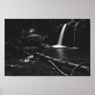 Poster Minimalistic waterfall behind broken tree in black