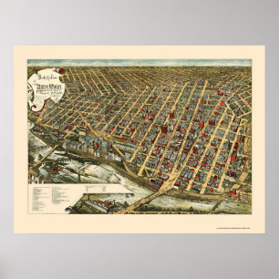 Poster Minneapolis, carte panoramique de manganèse - 1891