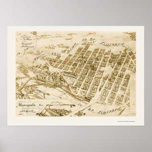 Poster Minneapolis, carte panoramique de manganèse - 1891
