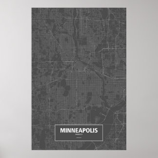 Poster Minneapolis, Minnesota (blanc sur noir)