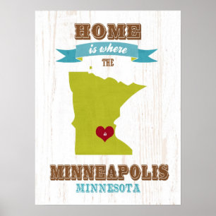 Poster Minneapolis, Minnesota Carte - Accueil Où Est
