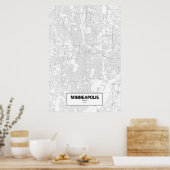 Poster Minneapolis, Minnesota (noir sur blanc) (Cuisine)