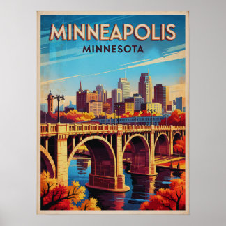 Poster Minneapolis Minnesota Rétro Skyline Art