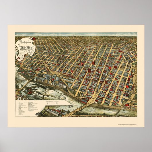 Poster Minneapolis, MN Carte panoramique - 1891 (Devant)