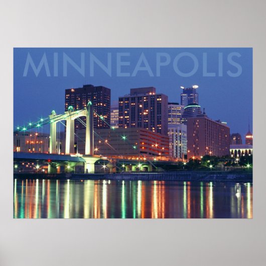 Poster Minneapolis Skyline la nuit (Devant)