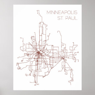 Poster Minneapolis-St. Itinéraires de transit de Paul