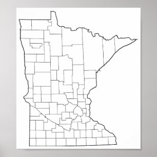 Poster Minnesota Counties Blank Outline Map
