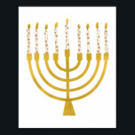 Poster Minorah festive Hanoukka Céleste bougies dessin<br><div class="desc">Faux bougies menorah en feuille d'or pour votre fête Hanoukka. Illustration de la menorah lunaire avec des étoiles blanches recouvertes de bougies célestes sur un socle de bougies menorah en faux or. Menorah starry Hanoukka illustrés cadeaux de conception et produits en papier.</div>