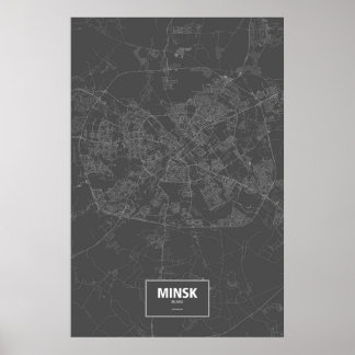 Poster Minsk, Biélorussie (blanc sur noir)