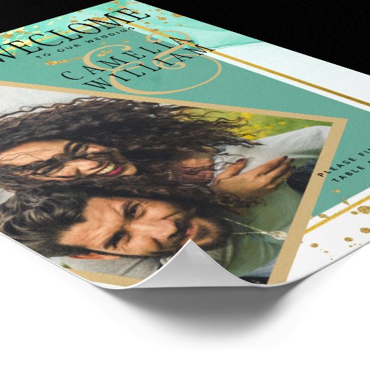 Poster Mint Green Gold MARIAGE Encre d'alcool Abstraite (Coin)