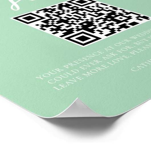 Poster Mint Green White Mariage Honeymoon Fund QR Code (Coin)