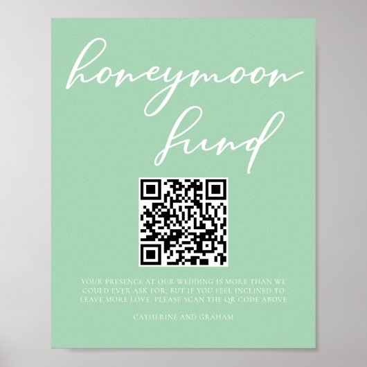 Poster Mint Green White Mariage Honeymoon Fund QR Code (Devant)
