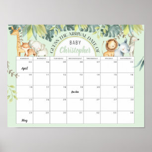 Poster  Mint safari cute jungle baby shower calendar game