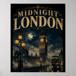 Poster Minuit Londres Big Ben Nuit Moody