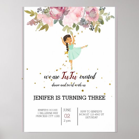 Poster Minuscule danseur | Ballet Floral rose Fête Annive (Devant)
