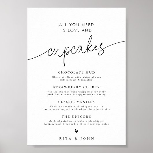 Poster Minuscule dessert moderne Cupcake Menu Mariage Sig (Devant)